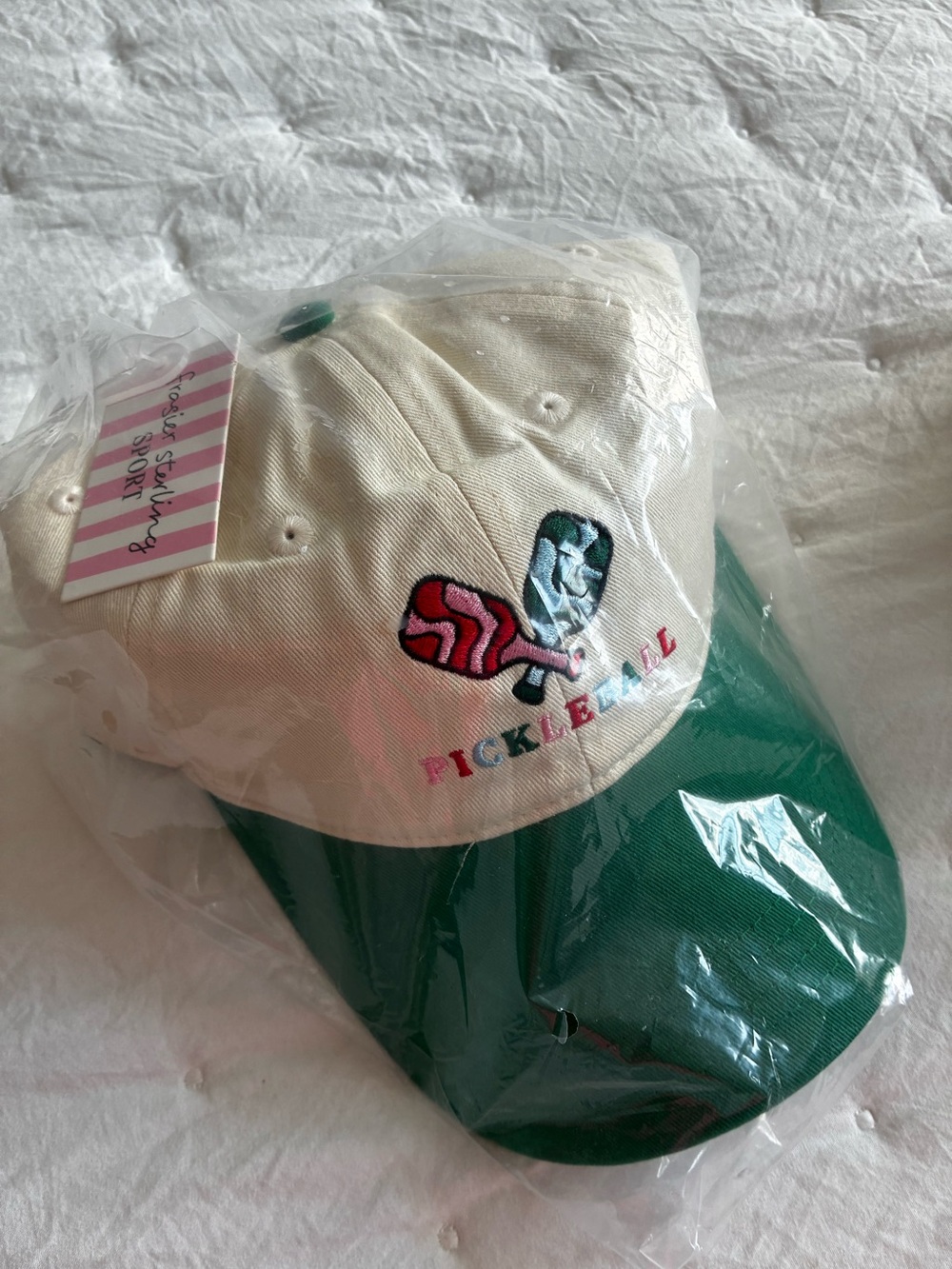 New Pickleball Embroidered Cap in Cream and Green